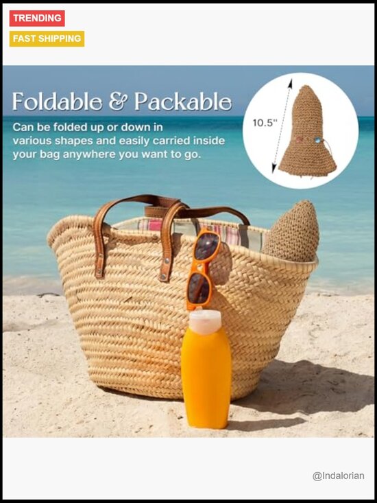 Foldable Straw Bucket Hat UPF 50+ UV Protection Packable Adjustable Chin Strap main image 4